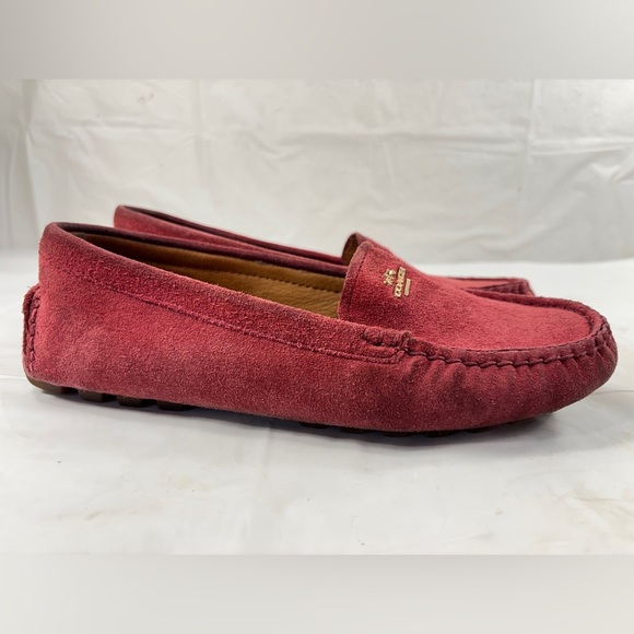Coach slip-on loafer driving shoe flats suede leather amber red women's 7 B - Picture 1 of 12